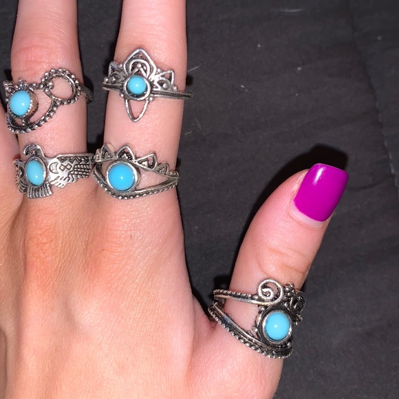 Pack of Silver Turquoise Rings - Picture 1 of 1